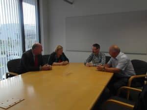 Edwina Hart, Minister for Economy, Science and Transport, David Rees AM meet with Steel Union representatives